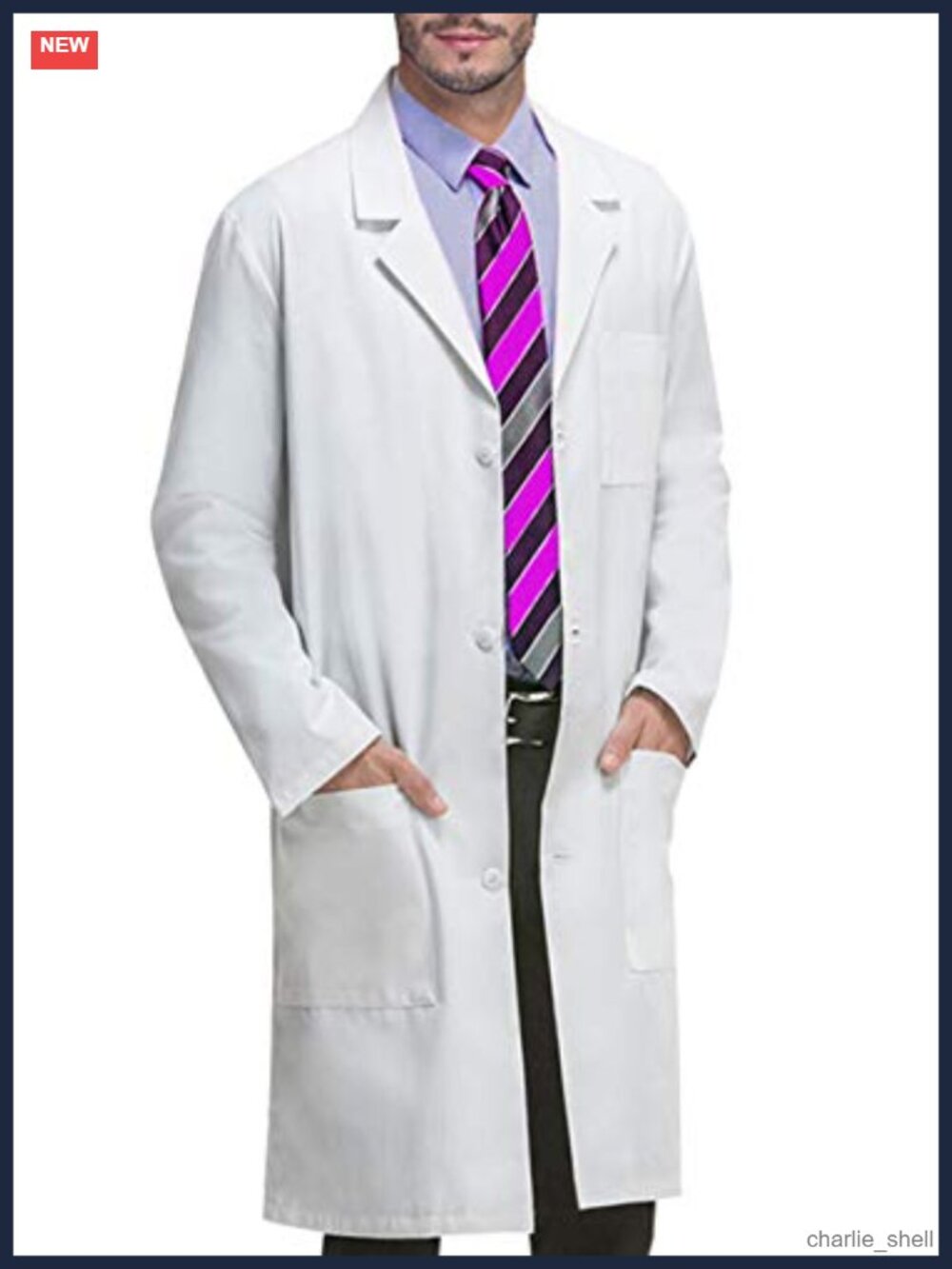 Men's Lab Coat Cotton Blend Long Sleeve Button Front 3 Pocket